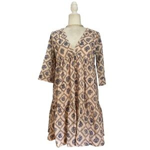 Roberta Roller Rabbit V Neck Print Baby Doll Dress Tiered
